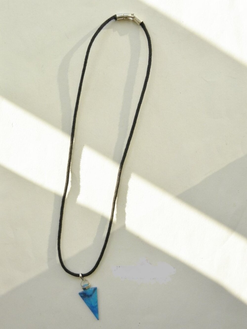 Men's  handmade cotton chain with turquoise pendant and sterling silver necklace